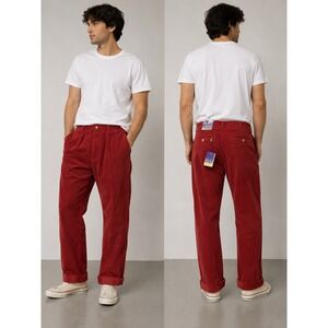 Alan Flusser Pants Mens 34x29 Red Corduroy Pleated Savana Straight NWT Vintage